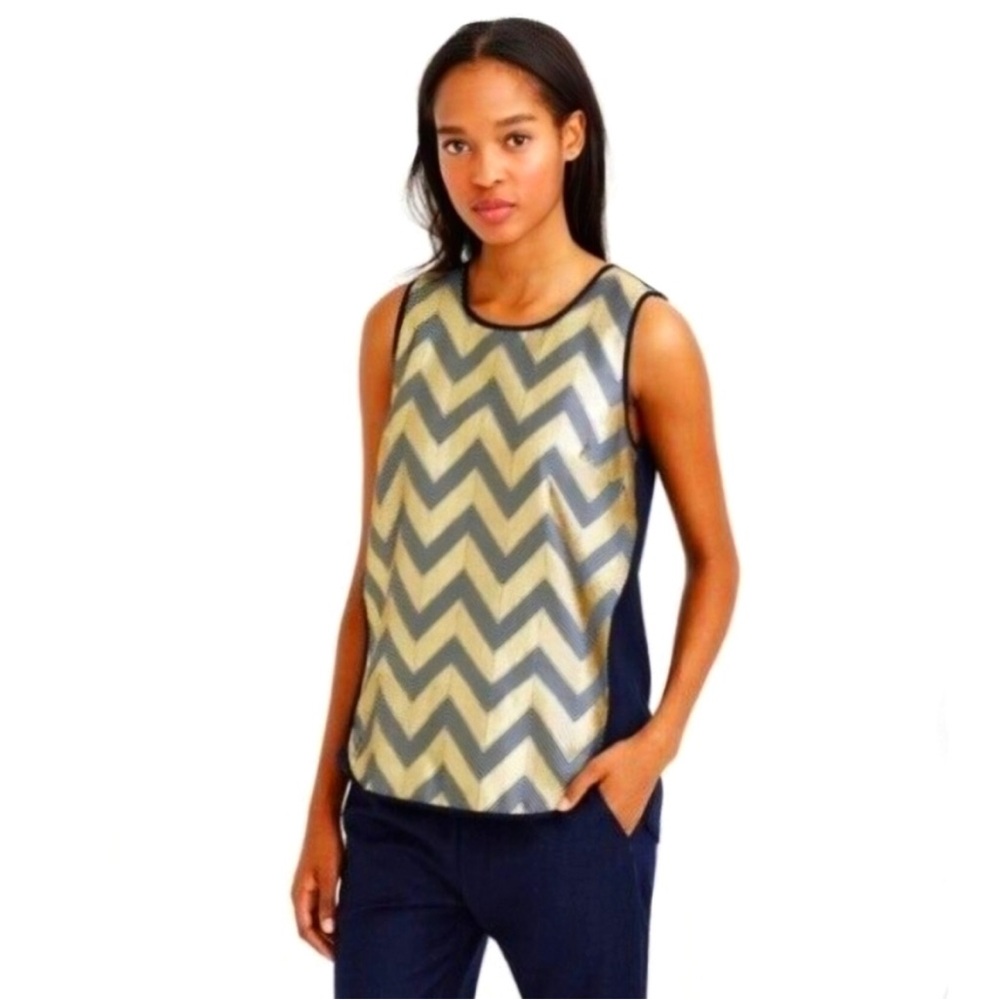 J Crew Gold Chevron Sleeveless Top